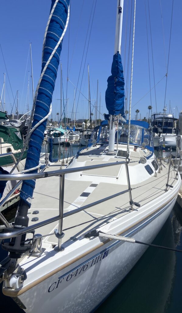 Cruise Oceanside waters on a classic Catalina sailboat. bow