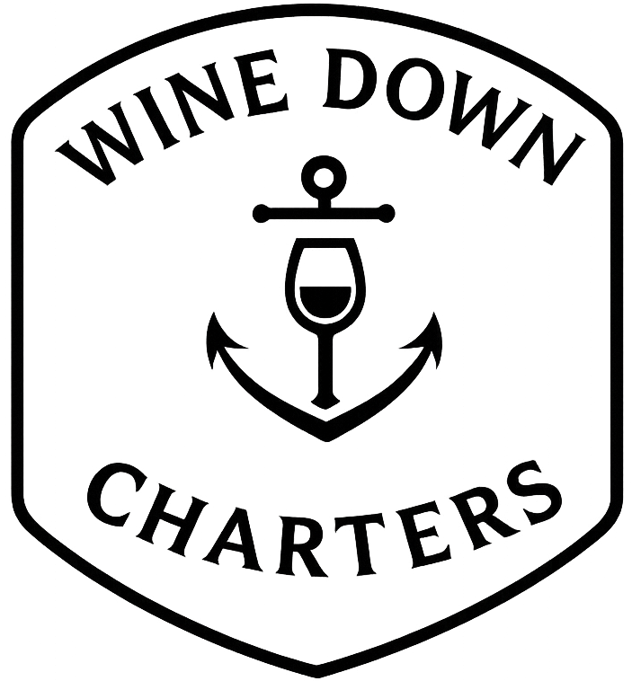 wine down charters logo design
